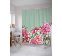 Штора (занавеска) для ванной JoyArty "Цветы в подарок" из сатена, 180х200 см с крючками, sc_27547