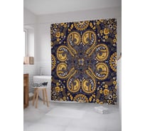 Штора (занавеска) для ванной JoyArty "Золотые завитки" из сатена, 180х200 см с крючками, sc_28023