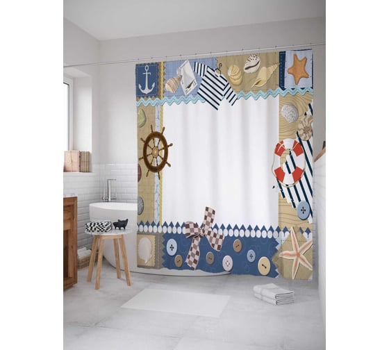 Штора (занавеска) для ванной JoyArty "Морские мечты" из сатена, 180х200 см с крючками, sc_2785 1