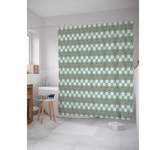 Штора (занавеска) для ванной JoyArty "Клеточные полосы" из сатена, 180х200 см с крючками, sc_23245 1