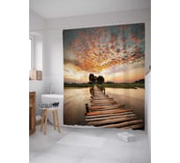 Штора (занавеска) для ванной JoyArty "Мост у деревни" из сатена, 180х200 см с крючками, sc_2726