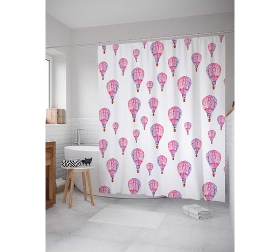 Штора (занавеска) для ванной JoyArty "Небесные шары" из сатена, 180х200 см с крючками, sc_23325 1