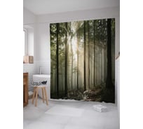Штора (занавеска) для ванной JoyArty "Солнечные лучи в лесу" из сатена, 180х200 см с крючками, sc_14616