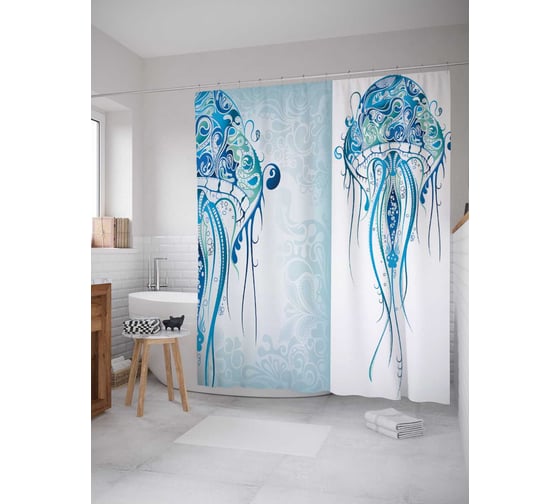 Штора (занавеска) для ванной JoyArty "Медуза волшебница" из сатена, 180х200 см с крючками, sc_2787 1