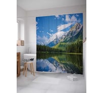 Штора (занавеска) для ванной JoyArty "Река рисует горные картины" из сатена, 180х200 см с крючками, sc_15190