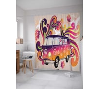 Штора (занавеска) для ванной JoyArty "Настроение хиппи" из сатена, 180х200 см с крючками, sc_2921