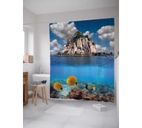 Штора (занавеска) для ванной JoyArty "Скалистый остров" из сатена, 180х200 см с крючками, sc_2610
