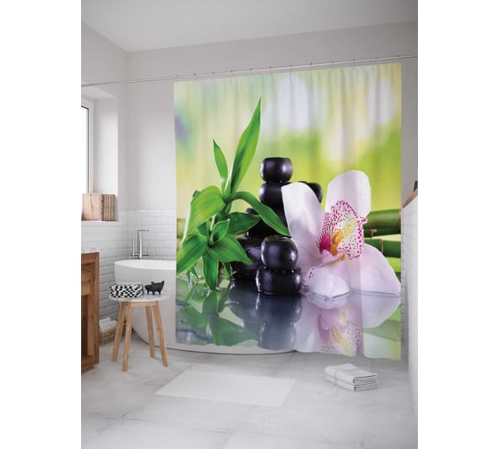 Штора (занавеска) для ванной JoyArty "Цветок орхидеи" из сатена, 180х200 см с крючками, sc_2605 1