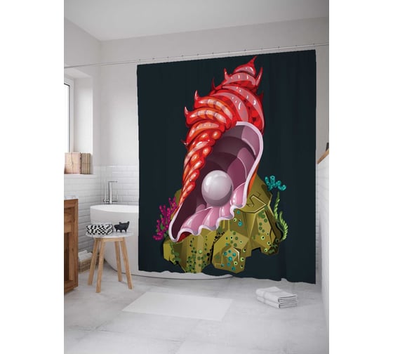 Штора (занавеска) для ванной JoyArty "Желаемая жемчужина" из сатена, 180х200 см с крючками, sc_16632 1