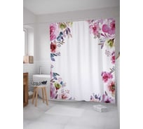 Штора (занавеска) для ванной JoyArty "Рама из цветов" из сатена, 180х200 см с крючками, sc_28404