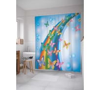 Штора (занавеска) для ванной JoyArty "Бабочки на радуге" из сатена, 180х200 см с крючками, sc_13589