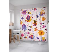 Штора (занавеска) для ванной JoyArty "Счастливые рыбы" из сатена, 180х200 см с крючками, sc_2831