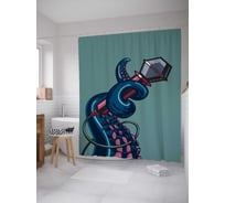 Штора (занавеска) для ванной JoyArty "Караоке для осьминога" из сатена, 180х200 см с крючками, sc_15073