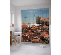 Штора (занавеска) для ванной JoyArty "Морская площадь" из сатена, 180х200 см с крючками, sc_13646