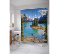 Штора (занавеска) для ванной JoyArty "Природный остров на горной реке" из сатена, 180х200 см с крючками, sc_15209