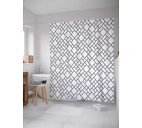 Штора (занавеска) для ванной JoyArty "Квадратный хаос" из сатена, 180х200 см с крючками, sc_23293