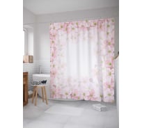 Штора (занавеска) для ванной JoyArty "Розовые цветы" из сатена, 180х200 см с крючками, sc_29243