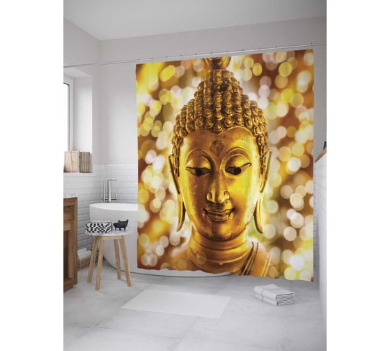 Штора (занавеска) для ванной JoyArty "Будда в бликах" из сатена, 180х200 см с крючками, sc_10030 1