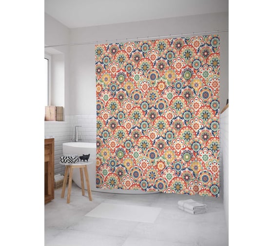 Штора (занавеска) для ванной JoyArty "Цветочные чешуйки" из сатена, 180х200 см с крючками, sc_23302 1