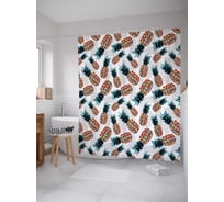 Штора (занавеска) для ванной JoyArty "Домашние ананасы" из сатена, 180х200 см с крючками, sc_28150