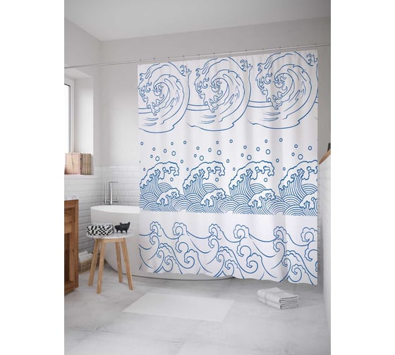 Штора (занавеска) для ванной JoyArty "Различия волн" из сатена, 180х200 см с крючками, sc_2799 1