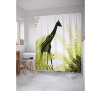 Штора (занавеска) для ванной JoyArty "Жираф у папоротника" из сатена, 180х200 см с крючками, sc_21723