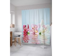 Штора (занавеска) для ванной JoyArty "Плавающие цветы" из сатена, 180х200 см с крючками, sc_2602