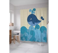 Штора (занавеска) для ванной JoyArty "Китовая радость" из сатена, 180х200 см с крючками, sc_23194