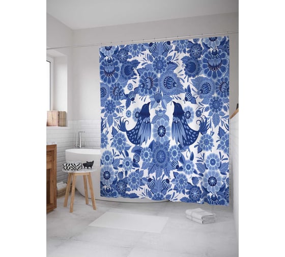 Штора (занавеска) для ванной JoyArty "Птичье исполнение" из сатена, 180х200 см с крючками, sc_27234730 1