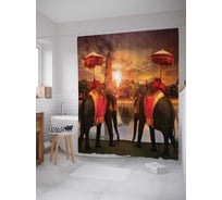 Штора (занавеска) для ванной JoyArty "Тайландские слоны" из сатена, 180х200 см с крючками, sc_16619