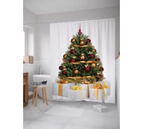 Штора (занавеска) для ванной JoyArty "Новогодняя елка" из сатена, 180х200 см с крючками, sc_2731