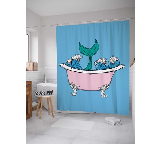 Штора (занавеска) для ванной JoyArty "Купание рыбки" из сатена, 180х200 см sc_378600 1