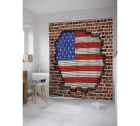 Штора (занавеска) для ванной JoyArty "Флаг США на кирпичах" из сатена, 180х200 см с крючками, sc_10167