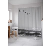 Штора (занавеска) для ванной JoyArty "Волнистый полет" из сатена, 180х200 см с крючками, sc_16698