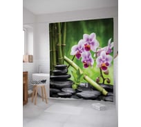 Штора (занавеска) для ванной JoyArty "Бамбук и цветы" из сатена, 180х200 см с крючками, sc_2604
