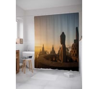 Штора (занавеска) для ванной JoyArty "Будда наблюдает рассвет" из сатена, 180х200 см с крючками, sc_14102