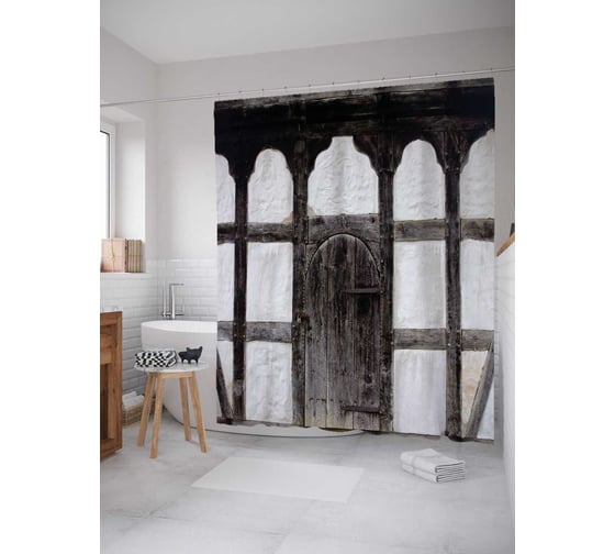 Штора (занавеска) для ванной JoyArty "Древняя дверь" из сатена, 180х200 см с крючками, sc_16670 1