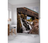 Штора (занавеска) для ванной JoyArty "Коридор над водопадом" из сатена, 180х200 см с крючками, sc_16769