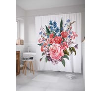 Штора (занавеска) для ванной JoyArty "Букет с бабочкой" из сатена, 180х200 см с крючками, sc_26529