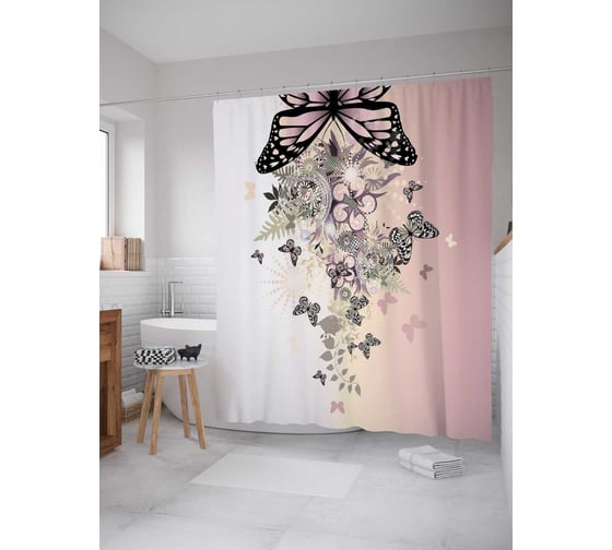 Штора (занавеска) для ванной JoyArty "Ураган бабочек" из сатена, 180х200 см с крючками, sc_2665 1