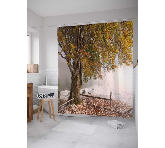 Штора (занавеска) для ванной JoyArty "Старое дерево" из сатена, 180х200 см с крючками, sc_16593 1