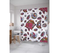 Штора (занавеска) для ванной JoyArty "Сказочные улитки и рыбы" из сатена, 180х200 см с крючками, sc_2832
