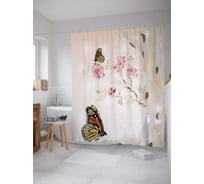 Штора (занавеска) для ванной JoyArty "В гостях у бабочек" из сатена, 180х200 см с крючками, sc_2914
