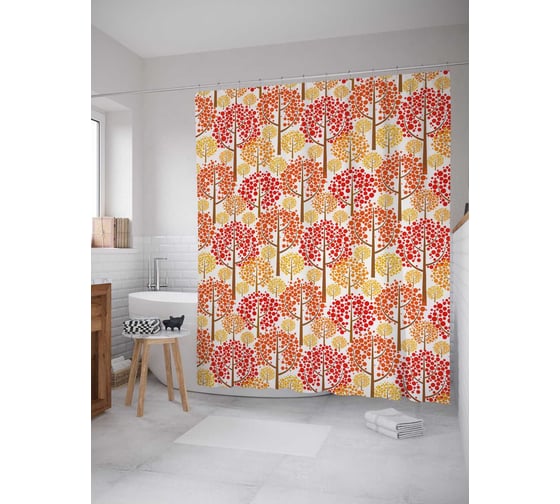 Штора (занавеска) для ванной JoyArty "Лесная гуща" из сатена, 180х200 см с крючками, sc_28326 1