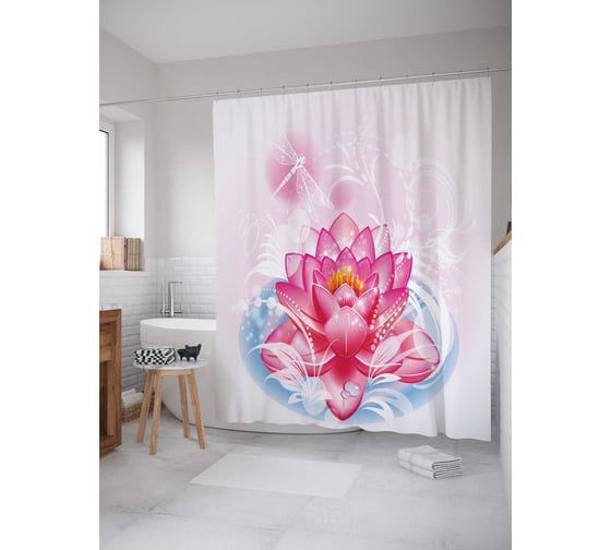 Штора (занавеска) для ванной JoyArty "Лотос" из сатена, 180х200 см с крючками, sc_26491 1