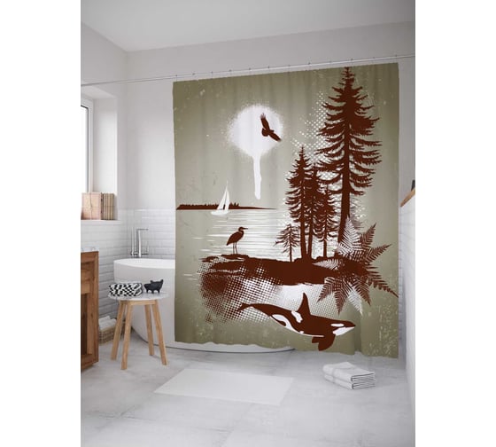 Штора (занавеска) для ванной JoyArty "Призрачная природа" из сатена, 180х200 см с крючками, sc_16446 1