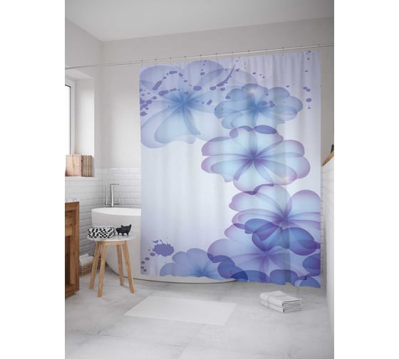Штора (занавеска) для ванной JoyArty "Цветочная тропинка" из сатена, 180х200 см с крючками, sc_2658 1