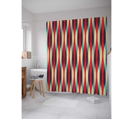 Штора (занавеска) для ванной JoyArty "Волны обмана" из сатена, 180х200 см с крючками, sc_26451