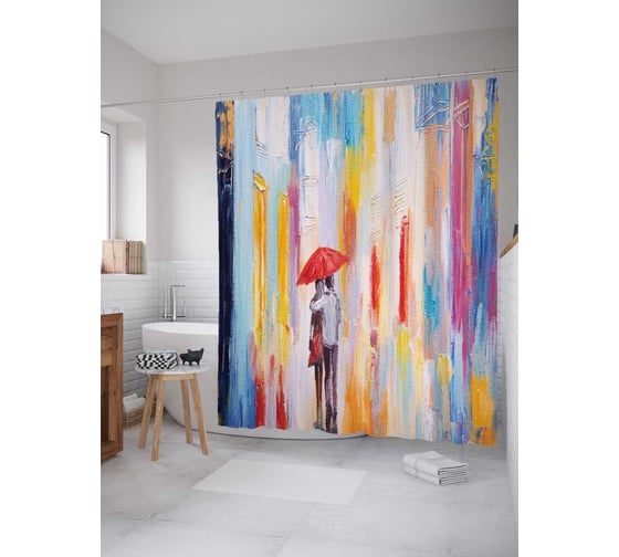 Штора (занавеска) для ванной JoyArty "Дождевая радуга" из сатена, 180х200 см с крючками, sc_20511 1