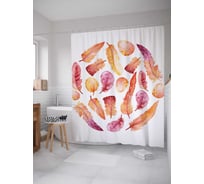 Штора (занавеска) для ванной JoyArty "Падающие перья" из сатена, 180х200 см с крючками, sc_27759